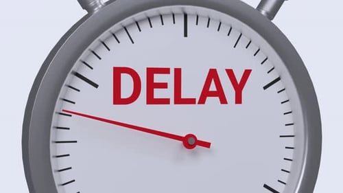 Animated 3D Stopwatch Displaying 'Delay' Concept