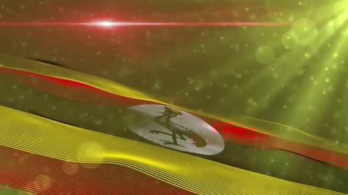 Waving Flag of Uganda with Light Rays and Glowing Particles