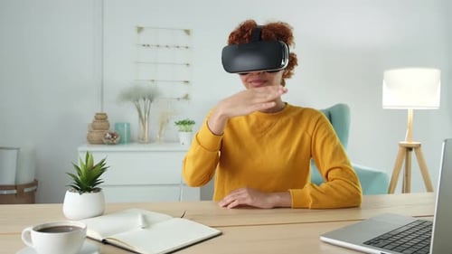 Young Adult Woman Wearing VR Headset
