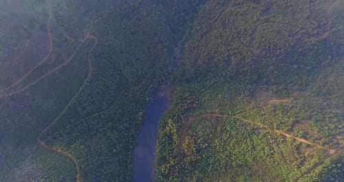 Drone, farm and water for sustainability, agriculture or growth in the countryside for an eco
