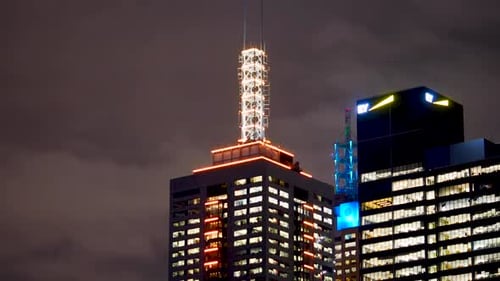 Melbourne CBD skyline nighttime timelapse