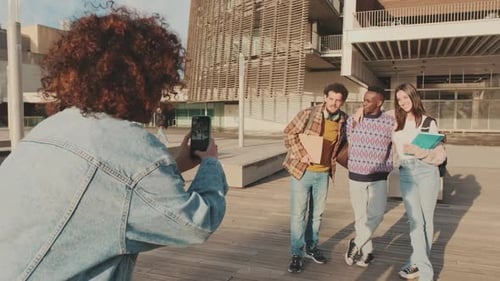 Friends Posing for Picture on College Campus