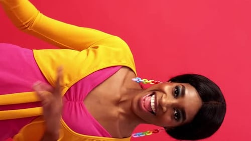 Vertical Happy Dance Fun Joy Amused Carefree Woman