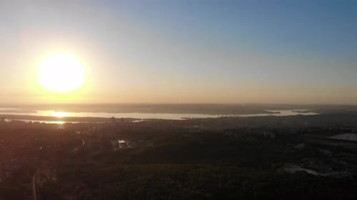 Sunset over the Dnipro City in Ukraine