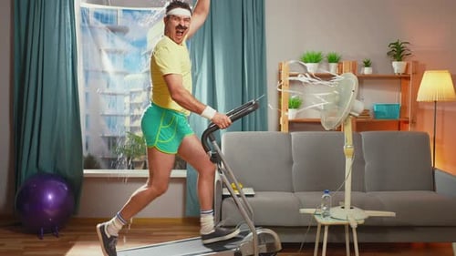 Man Runs on Treadmill, Pours Water on Himself