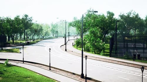Empty Asphalt Road in City with Trees