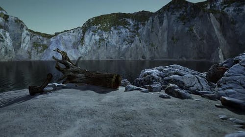Black Sand Beach Hidden Between Blurred Volcanic Rocks