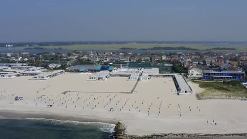 Aerial approach to private beach club in Long Beach in Long Island