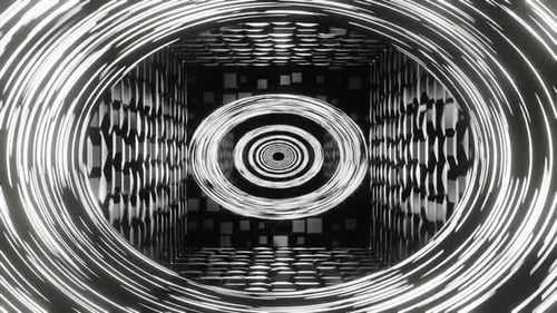 Schwarz-weißer Sci-Fi-Portaltunnelhintergrund Vj Loop In HD