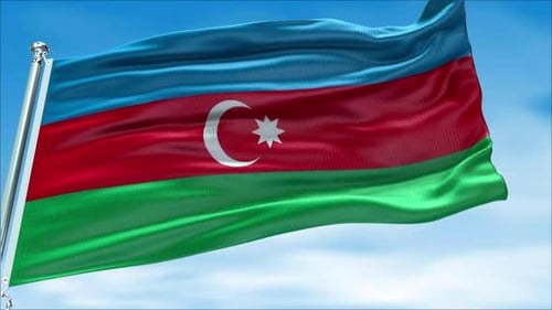 Realistic Azerbaijan Flag Waving Seamlessly Against Blue Sky