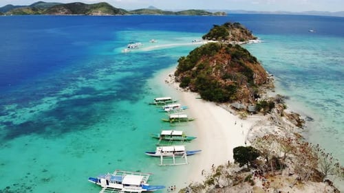 Aerial view of tropical beach on the Bulog Dos Island, Philippines. Beautiful tropical island with s