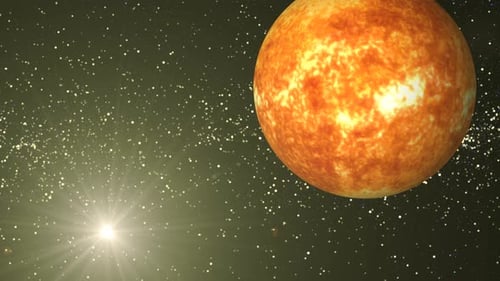 Rotating Sun sphere galaxy in space with solar system, Science and technology video concept. 1437