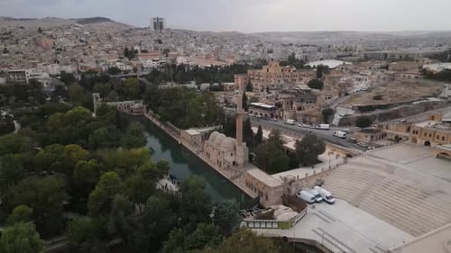 Aerial Drone Historical City Sanliurfa Fish Lake