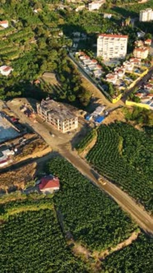 Aerial View of Construction in Rural Banana Plantation