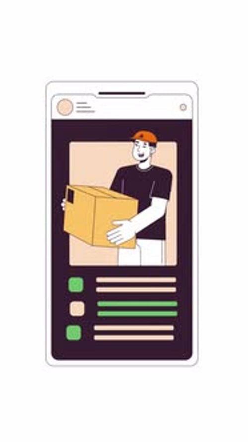 Animated Flat Design Delivery Person on Mobile Phone Screen