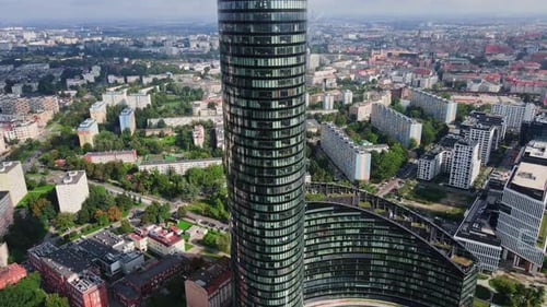 Business City Center in Skyscraper Against Cityscape Aerial View