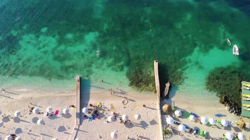 Top View Down to the Beach with Tourists