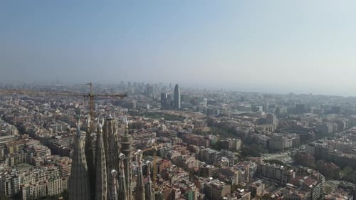 Aerial view of Sagrada Familia Cathedral at Catalunya