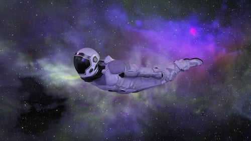 Futuristic Astronaut Drifting in Cosmic Nebula Animation