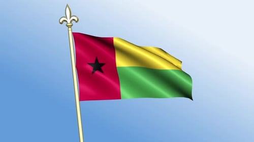 Waving Guinea-Bissau Flag Animation with Gold Pole