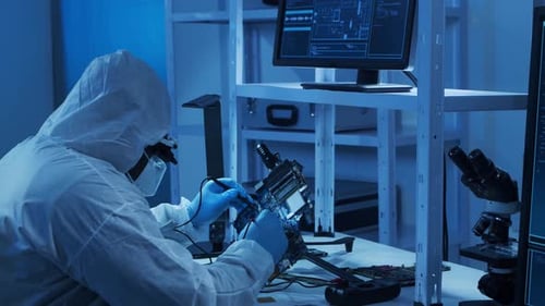 Africanamerican Microelectronics Engineer Works in a Modern Scientific Laboratory on Computing