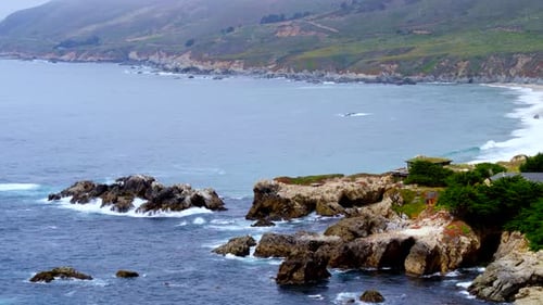 Aerial drone view of big sur California coastline and Pacific Ocean waves
