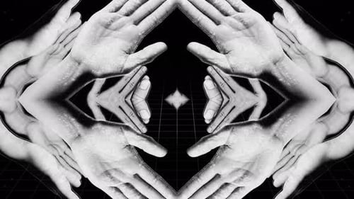 Open Palm Hands Cosmic Background