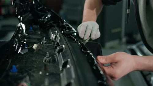 Gluing the film on the spoiler to protect the paint which protects the paint auto detailing