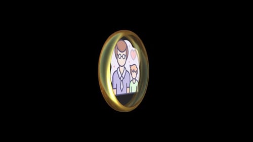 Animated Father and Son Icon Rotating in Golden Circle
