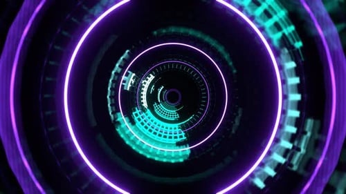 Violette und türkisfarbene Bewegung in einem Reaktor mit pulsierender Energiehintergrund VJ Loop in 4K