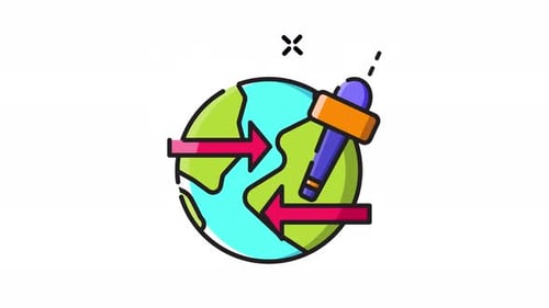 Flat Design Global News and Data Exchange Icon Animation