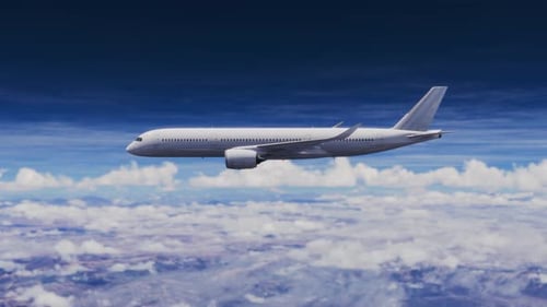 Passenger Airplane Flying High Above Clouds