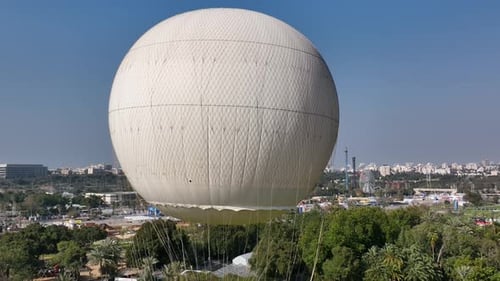 Aerial shot of a hot air balloon over Yarkon Park Tel Aviv, Israel