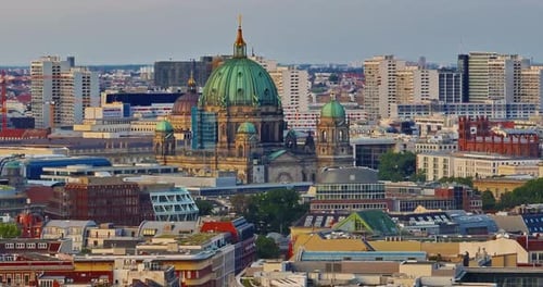 Aerial View of Famous Berlin Cathedral at Sunrise with Famous Television Tower is in the Background