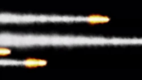 Multiple Rockets Passing Across the Screen With Smoke Trails and Space Propulsion Cinematic Effect o