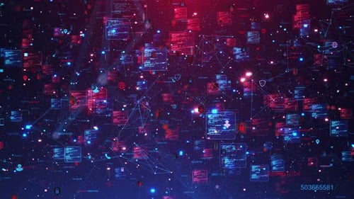 Cybersecurity Data Network Background Digital Filled Data Panels Lock Icons Connection Lines Online