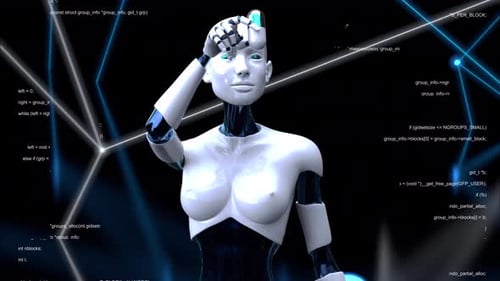 4K Woman robot holding a biotech pill