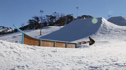 Man Snowboarding Backflip Trick Rail Grind Snow Park