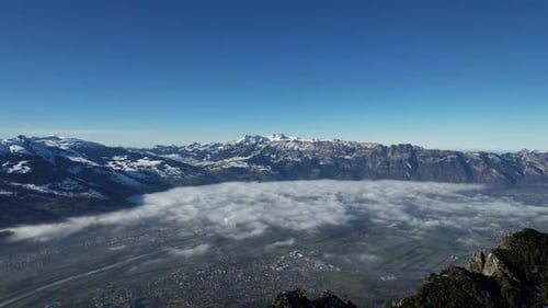 Aerial shot flying sideway with a stunning view over the rhein valley during a sunny autumn day. Som