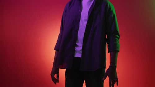 Neon Dancer Party Chill Relaxed Man Dancing on Red