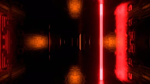 Red And Orange Futuristic Cyber Tunnel With Neon Strobe Rods Background Vj Loop In 4K