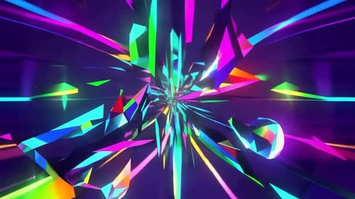 Abstrakter 3D-Regenbogen-Kristalltunnel VJ Loop Neongeometrischer Ba