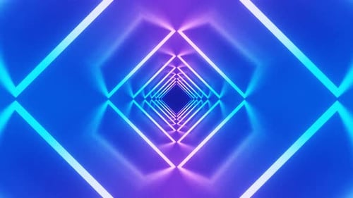 Purple and Blue Neon Glow Geometric Polygonal Rhomb Tunnel Background