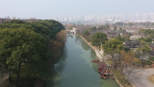 Aerial View of Suzhou Tiger Hill Park Scenery and Leaning Pagoda Suzhou City Jiangsu Province China