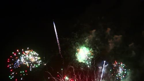 Hermosa celebración abstracta colorida exhibición de fuegos artificiales en el fondo nocturno