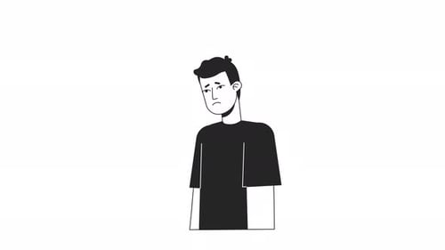 Pensive male sighing heavily bw outline 2D character animation