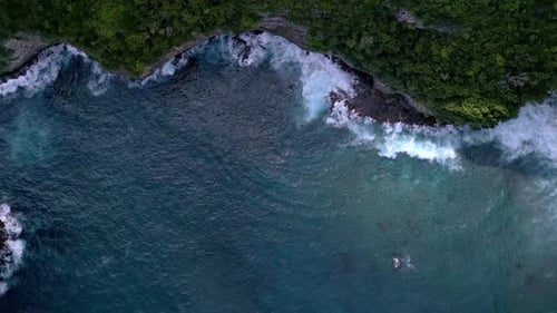 Aerial View on Mountain Landscape of Sea Water and Summer Beach at Ocean Coast