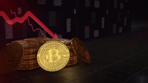 Bitcoin Cryptocurrency Market Crash Down Trend 3D Animation