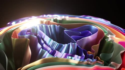 Shiny Metallic Ribbons in Rainbow Colors are Forming a Mesmerizing Abstract Pattern with Flowing