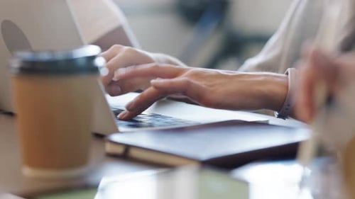 Productivity, planning and business people with laptop tablet and technology in workspace